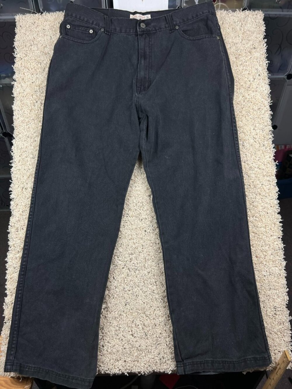 Tool Jeans Men's 36x32 Authentic Denim Black Zip Pants Straight Cut Cotton